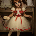 Annabelle Inspired Tutu Dress: Creepy Doll Halloween Costume with Red Bows