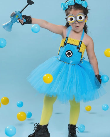 Minion Tutu Dress Costume: Goggles & Yellow Hair Bows