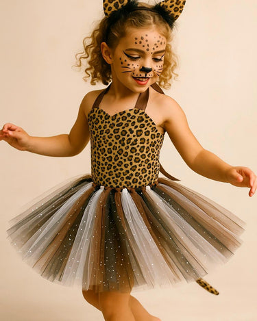 Cheetah Tutu Dress Costume: Ears Headband & Tail - Safari Outfit