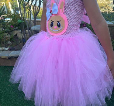 Labubu Tutu Dress with Ear Headband | Girls Pink Tulle Costume Birthday Outfit | Labubu Party Dress Halloween Cosplay Size 1T-14