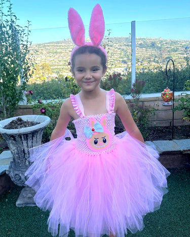 Labubu Tutu Dress with Ear Headband | Girls Pink Tulle Costume Birthday Outfit | Labubu Party Dress Halloween Cosplay Size 1T-14