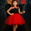 Kids Devil Costume: Hi-Low Tutu Dress with Wings & Horns