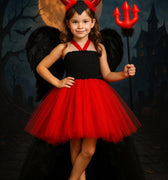 Kids Devil Costume: Hi-Low Tutu Dress with Wings & Horns