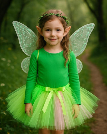 Fairy Tutu Skirt Costume: Green Pixie Dress Up with Wings, Crown & Elf Ears