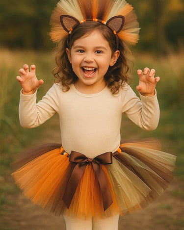 Lion Tutu Costume: Tulle Mane Headband, Baby Toddler Safari Outfit