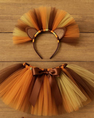 Lion Tutu Costume: Tulle Mane Headband, Baby Toddler Safari Outfit