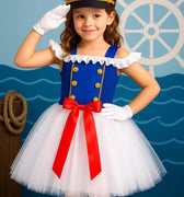 Girls Navy Captain Tutu Dress Costume: Hat & Gloves Set