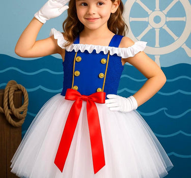 Girls Navy Captain Tutu Dress Costume: Hat & Gloves Set