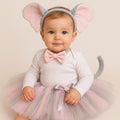 Elephant Tutu Costume for Girls & Babies – Pink Gray Tutu Skirt with Ears, Tail and Bowtie | Circus Animal Birthday Outfit | Sizes 3M–14T