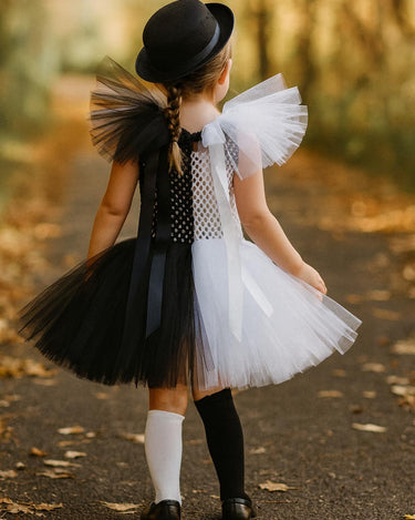 Kids Killer Clown Tutu Costume Set | Scary Circus Dress with Hat, Gloves, Knife Prop and Tights | Halloween Creepy Clown Girls Size 1-14