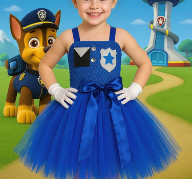 Girls Chase Patrol Tutu Dress with Police Hat & Gloves | Blue Police Officer Costume Birthday Outfit