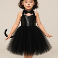 Girls Black Cat Tutu Dress with Sequins, Ears & Bowtie | Toddler Cat Costume Halloween Outfit Size 1-8