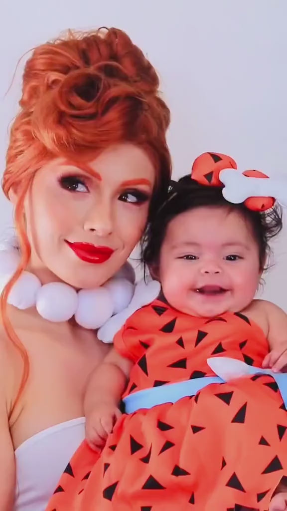 Flintstones-Inspired Toddler Costume Dress Set – Pebbles & Bamm-Bamm Style with Matching Headbands