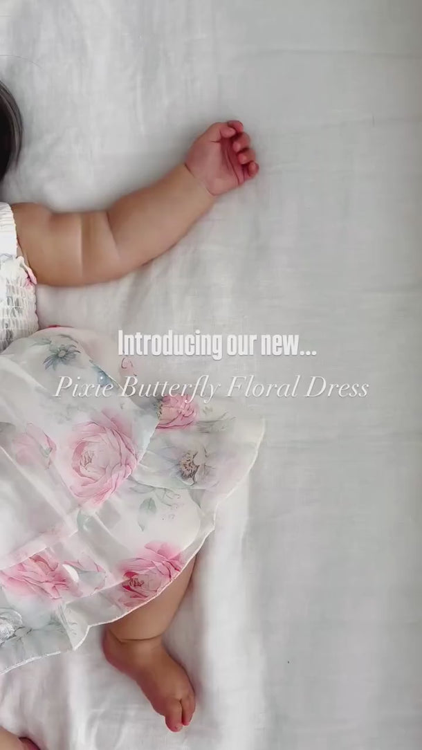 Butterfly Garden Baby Dress – Floral Birthday & Cake Smash Outfit (Cream Pink)